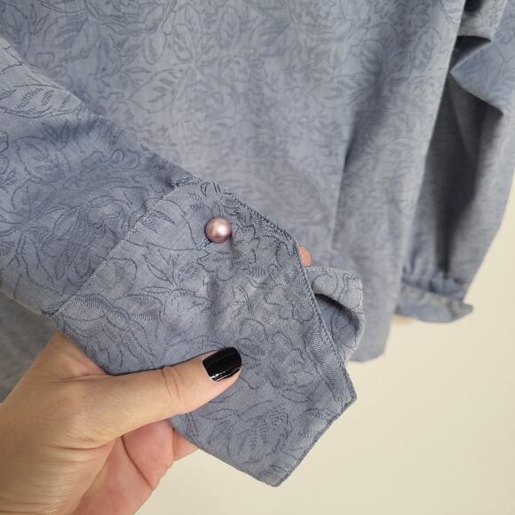 Pendleton Blouse Women Size 8 Blue Floral Print Puffy Sleeve Vintage 80s USA - Picture 7 of 12